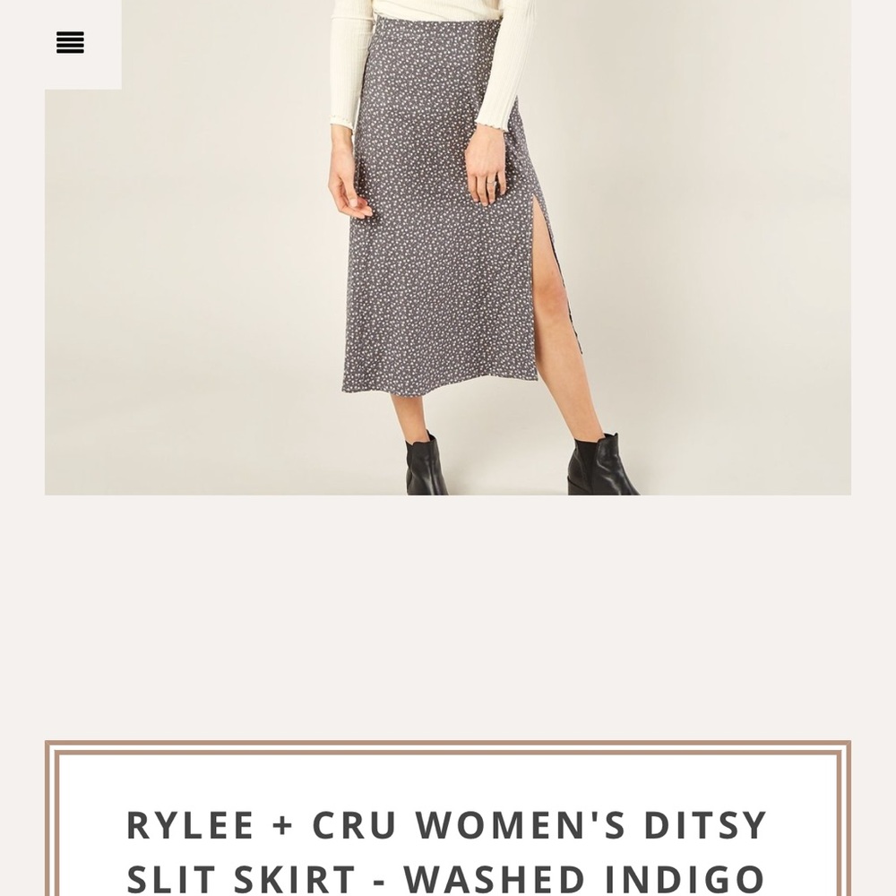 RYLEE + CRU WOMEN'S DITSY SLIT SKIRT-WASHED INDIGO